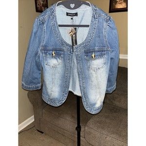 Allegra K Three-Quarter Sleeve Denim Jacket